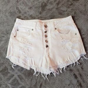 High waisted white jean shorts